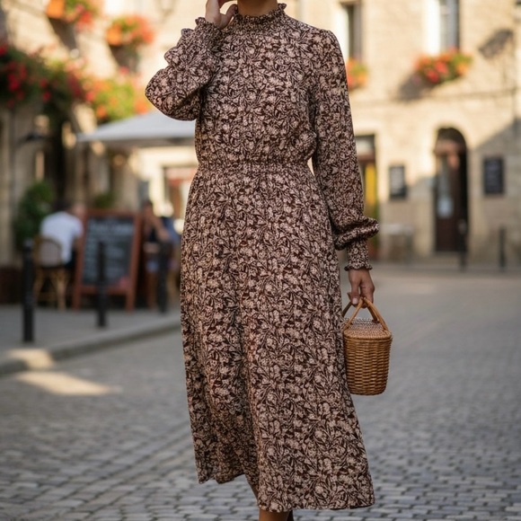 Hayden Long Sleeve Floral Dress - Brown - Picture 1 of 4